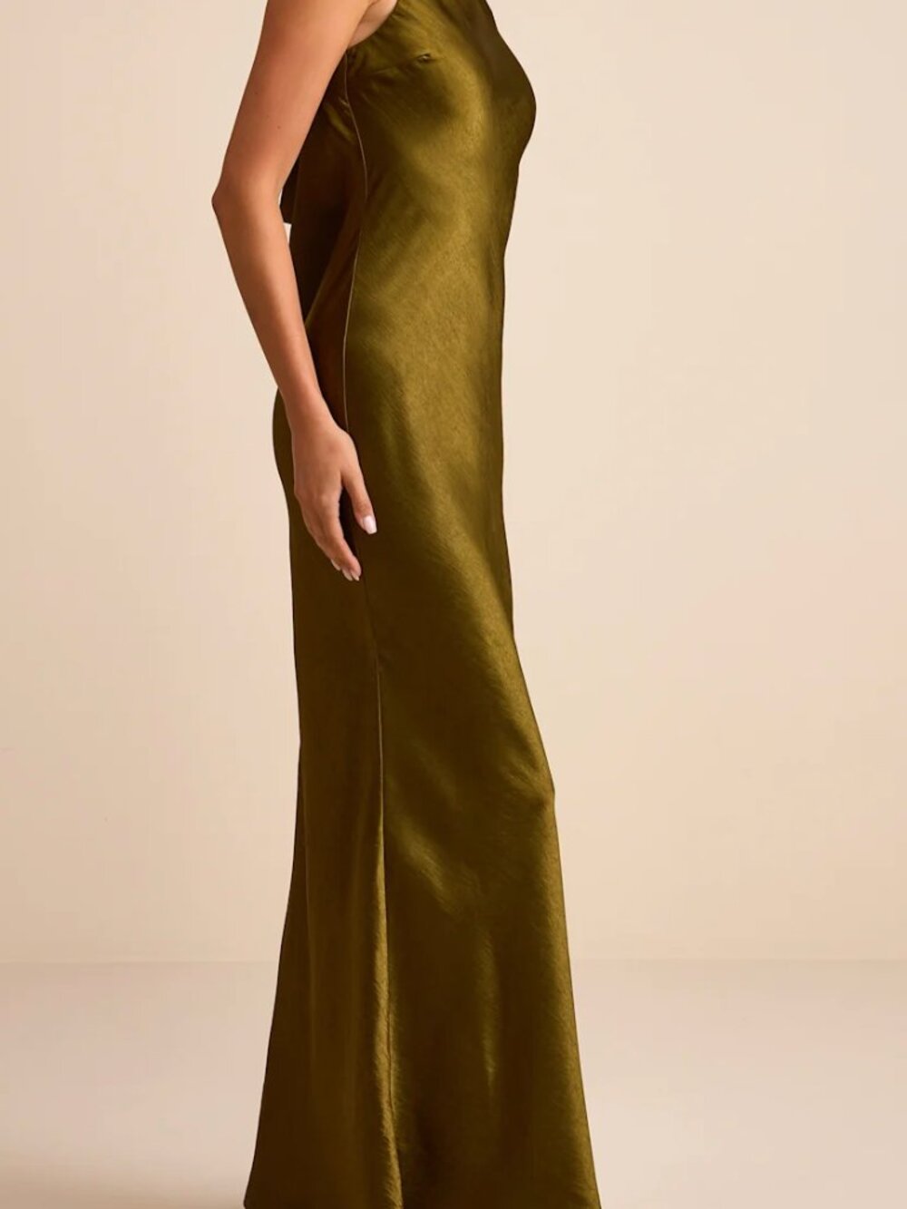 Lulus Janita Olive Satin Sleeveless Cowl Back Maxi Dress Green - Size M - Picture 4 of 4